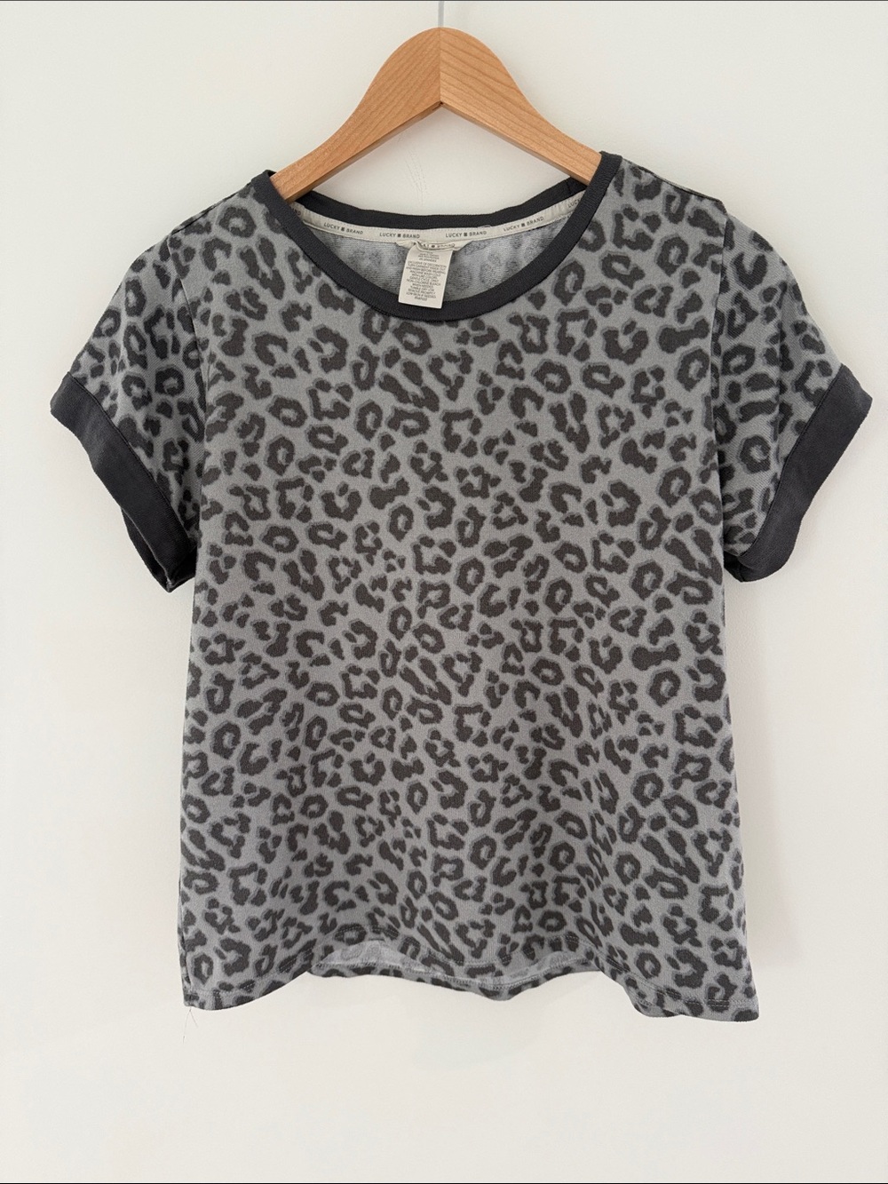 Lucky Brand Black and Gray Leopard Short Sleeve Tee